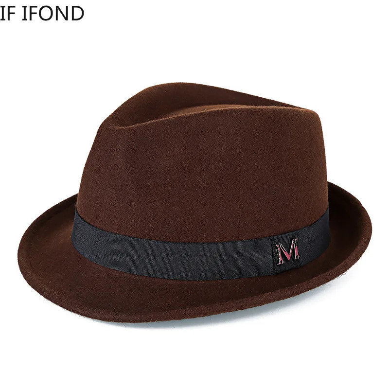 Mens Winter Thick Warm Felt Fedora Hats Wool Gentleman Jazz Cap Homburg Male Classical Narrow Brim Top Hat 250512
