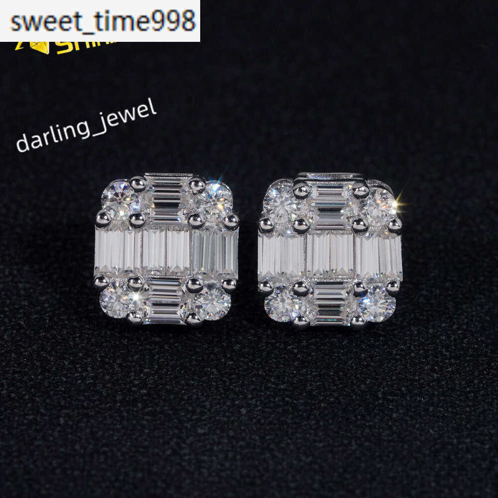 New Arrival Hip Hop Design Baguette Diamond VVS Iced Out Moissanite Stud Earrings for Men