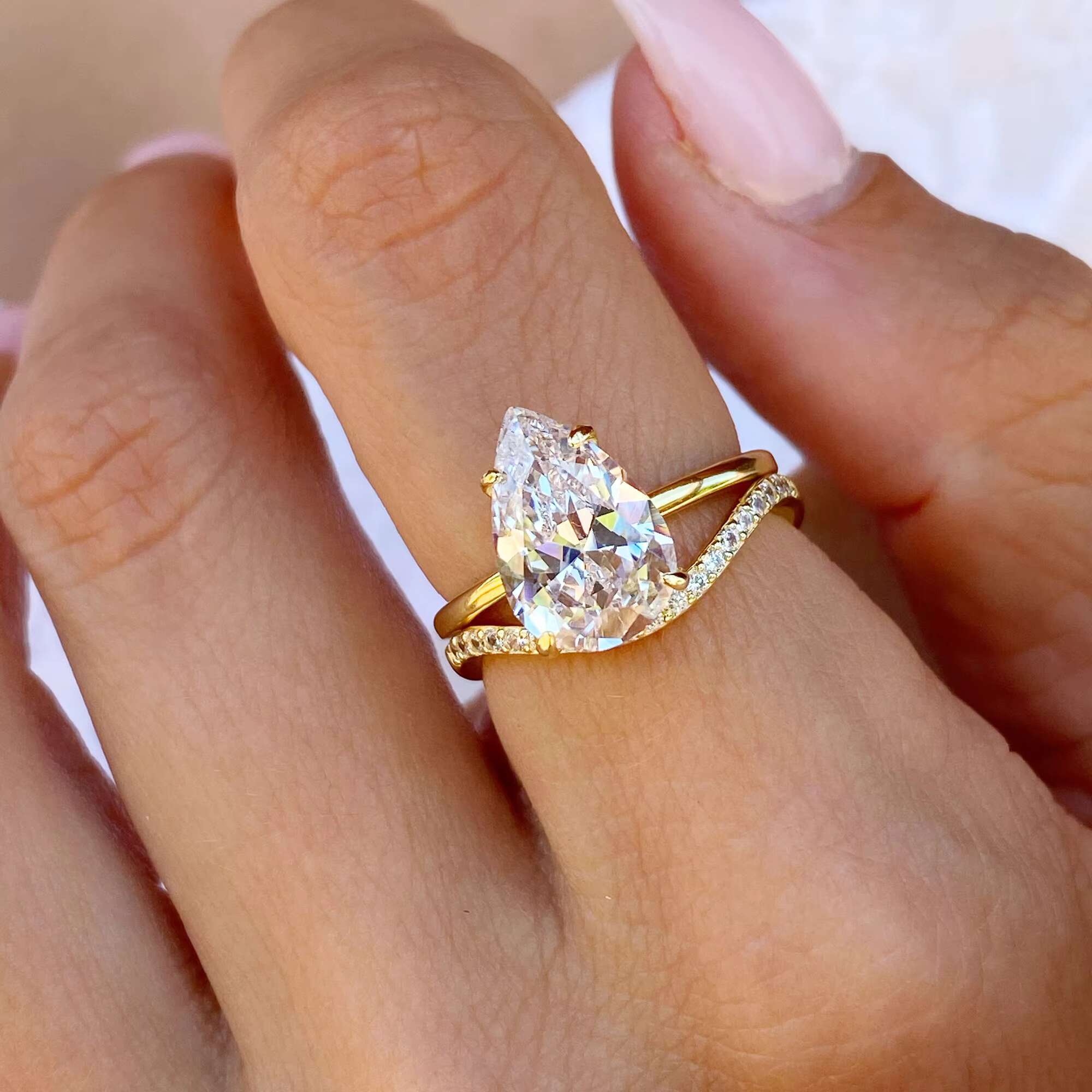 18K Gold Plated Custom Women 925 Sterling Silver Pear Cut Vvs1 Moissanite Engagement Rings