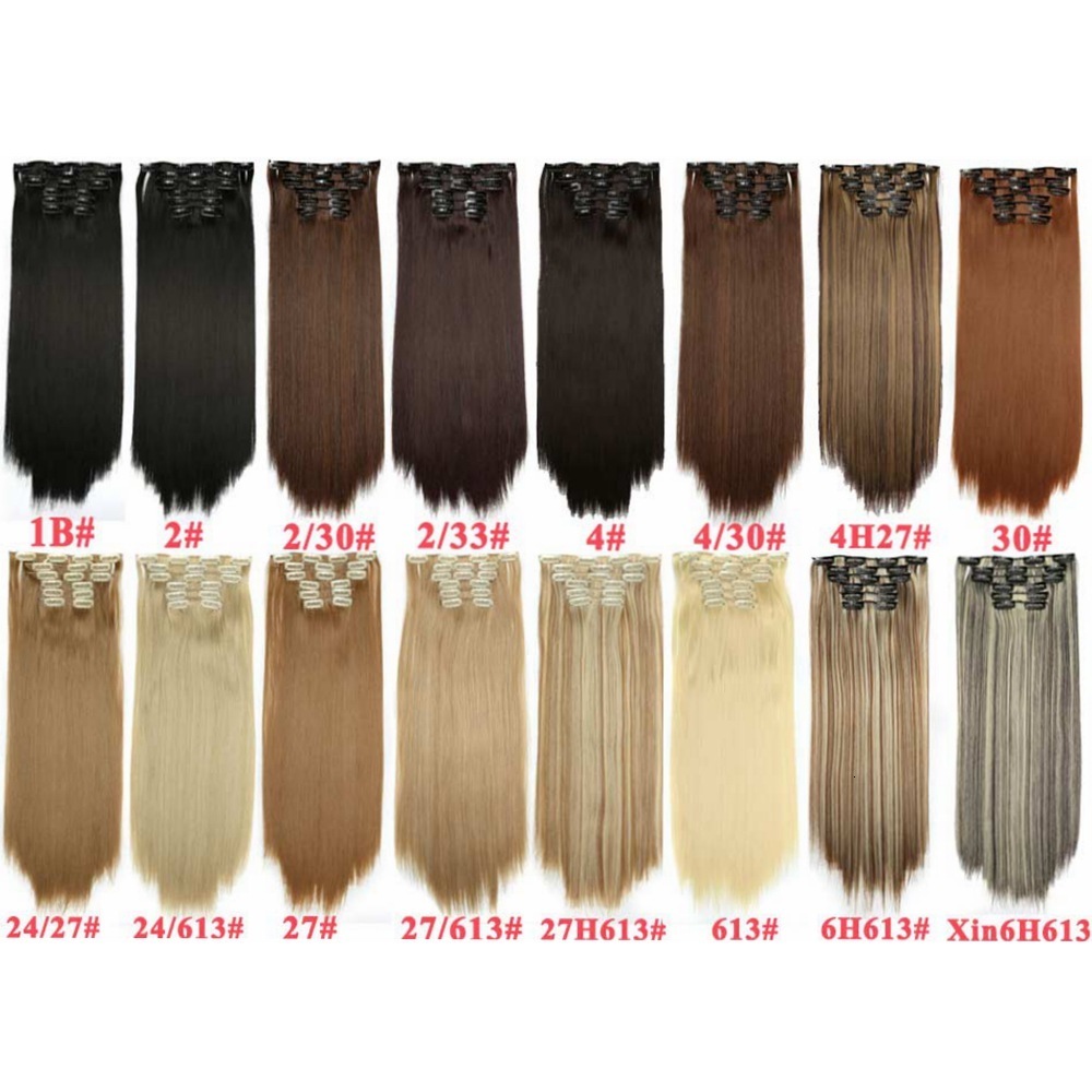 6-piece set of hair extensions long straight hair clips womens hair extensions clips synthetic pieces