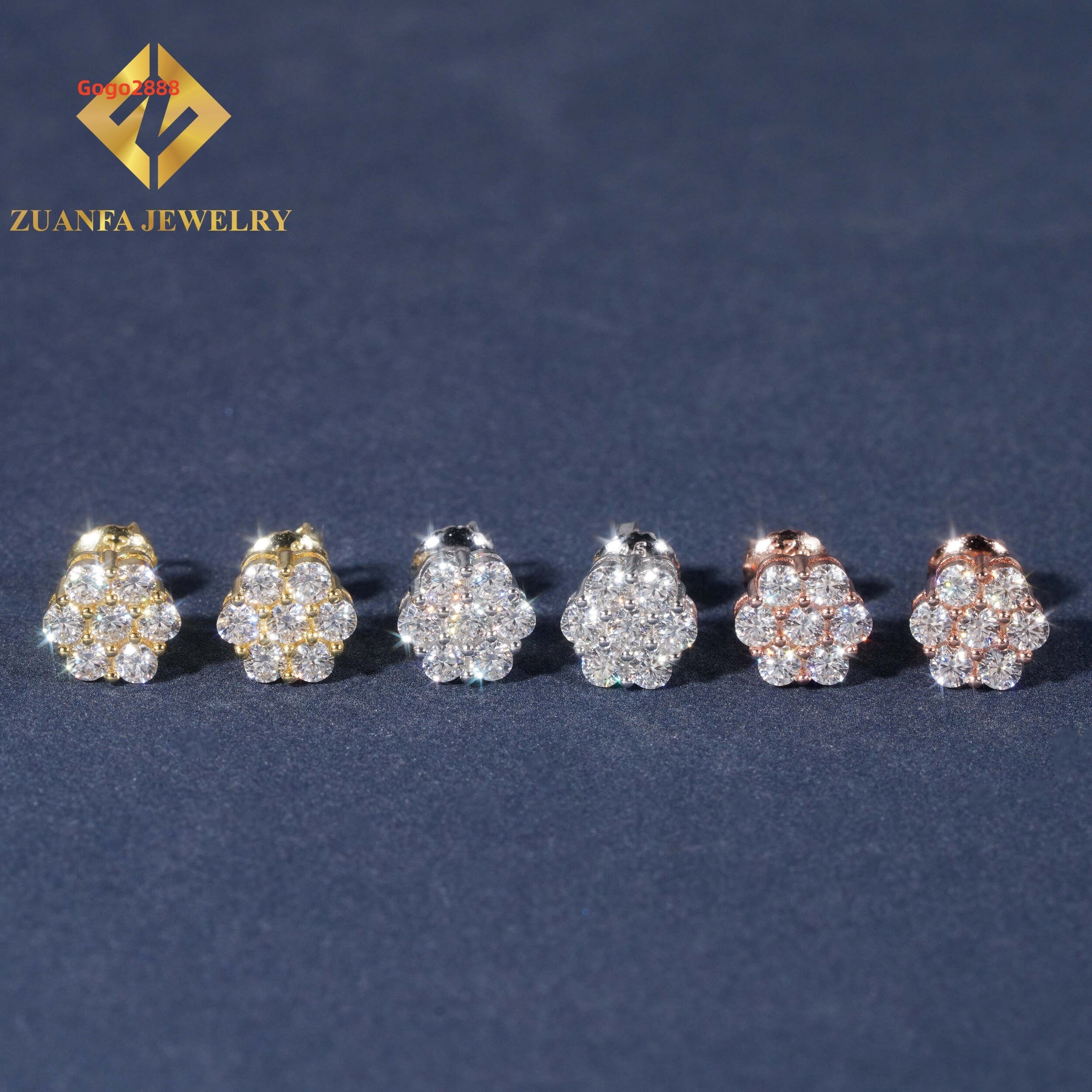 Pass Diamond Tester Sun Flower Design Stud Earring 925 Sterling Silver VVS Moissanite Stud Earring Hip Hop Jewelry for Men Women