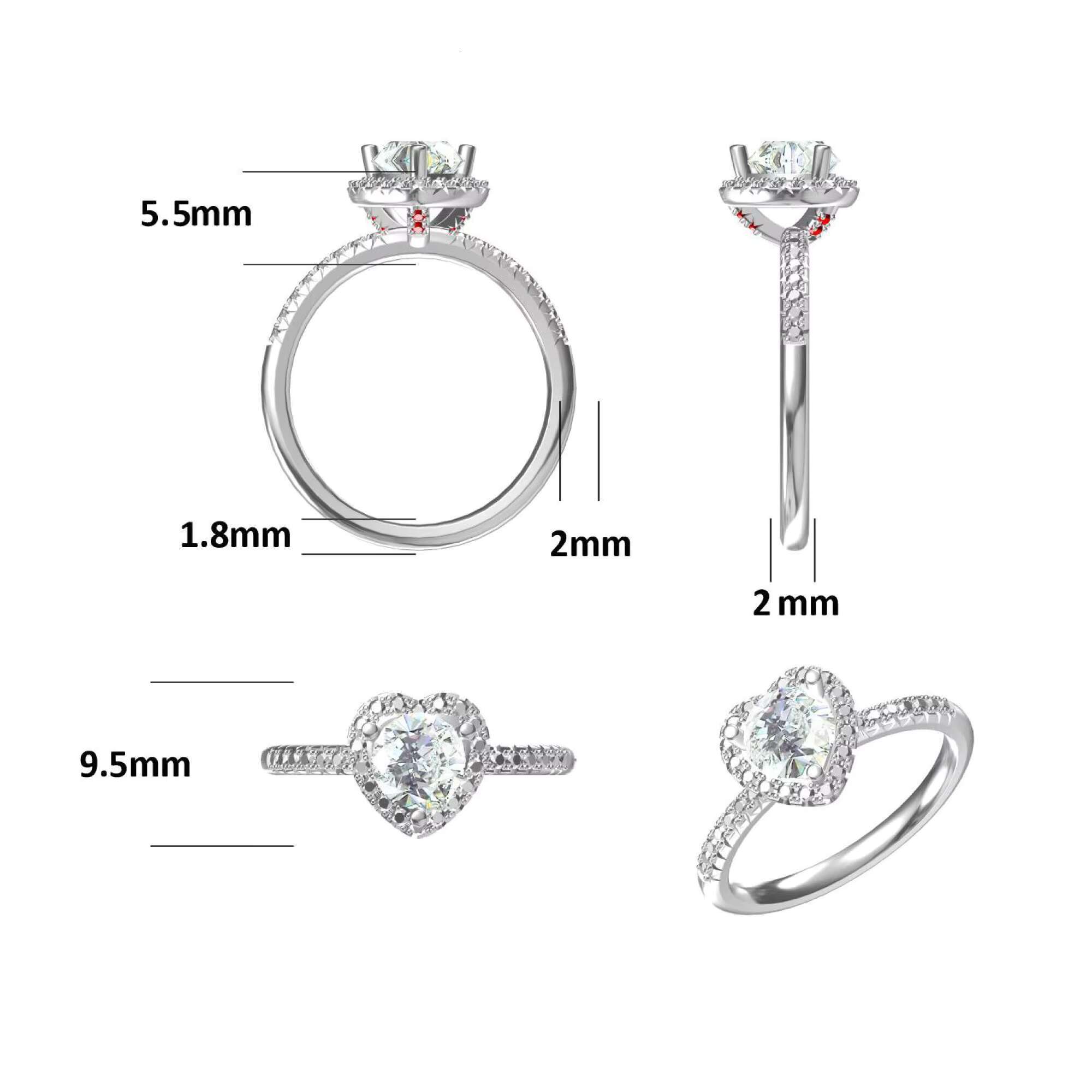Luxury Exquisite One Ct Moissanite Diamond Heart Ring S925 Sterling Silver Female Engagement Rings
