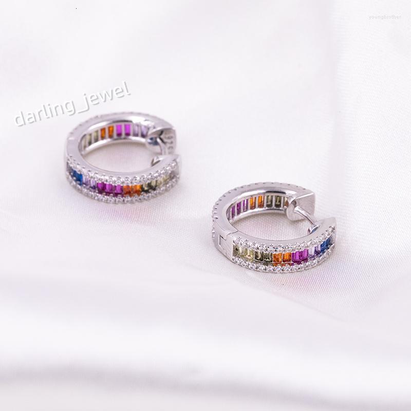 Stud Earrings VARY 925 Sterling Silver Fashion Round Color Zircon Hoop Trend Sweet And Simple Ladies Rainbow Matchi