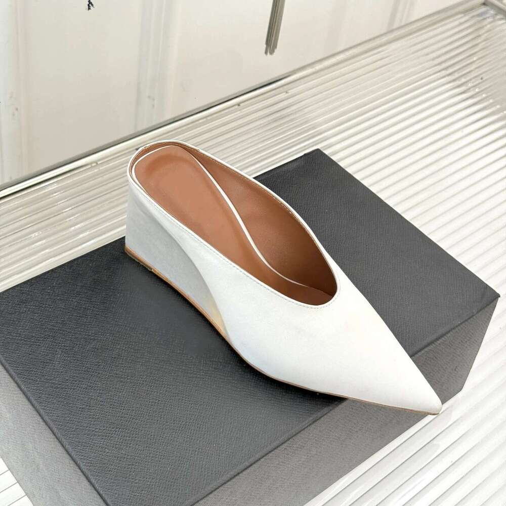 New Women Size35-41 Silk Genuine Leather Mules High Heels Wedges Slippers Flat Platform Designer Shoes Zapatillas De Mujer