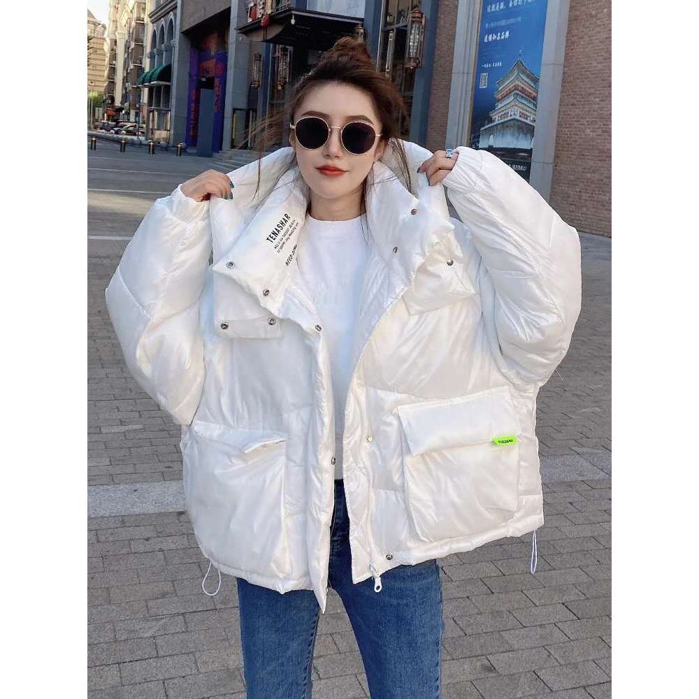 Female Winter Short Hooded Parkas Puffer Bomber Jacket Warm Cotton Padded Coats Stylish Outerwear Oversized Streetwear