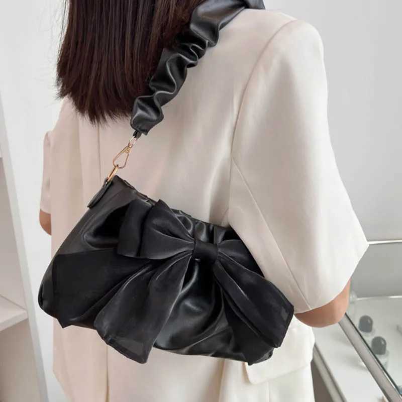 Fashion Casual Handbags For Women Cute Bow Black White Blue Kahki PU Handbags Trendy Daily Shoulder Underarm Bags Womens handbagW250512