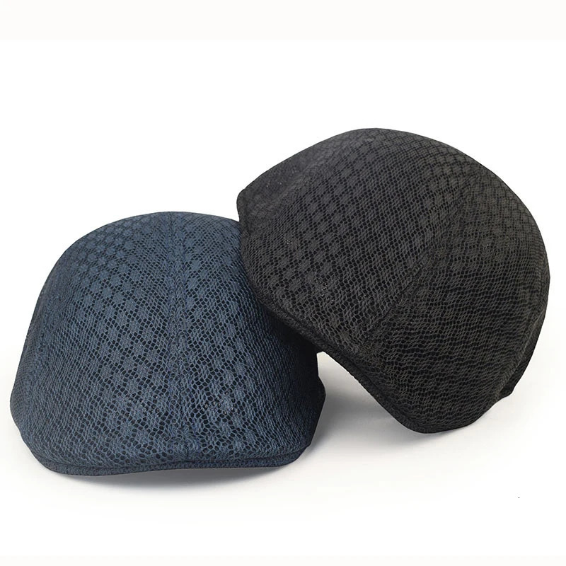 Mens Mesh Hat sboy Flat Cap Simple Plain Color Breathable Summer Hunting Driver Golf Beret 250512