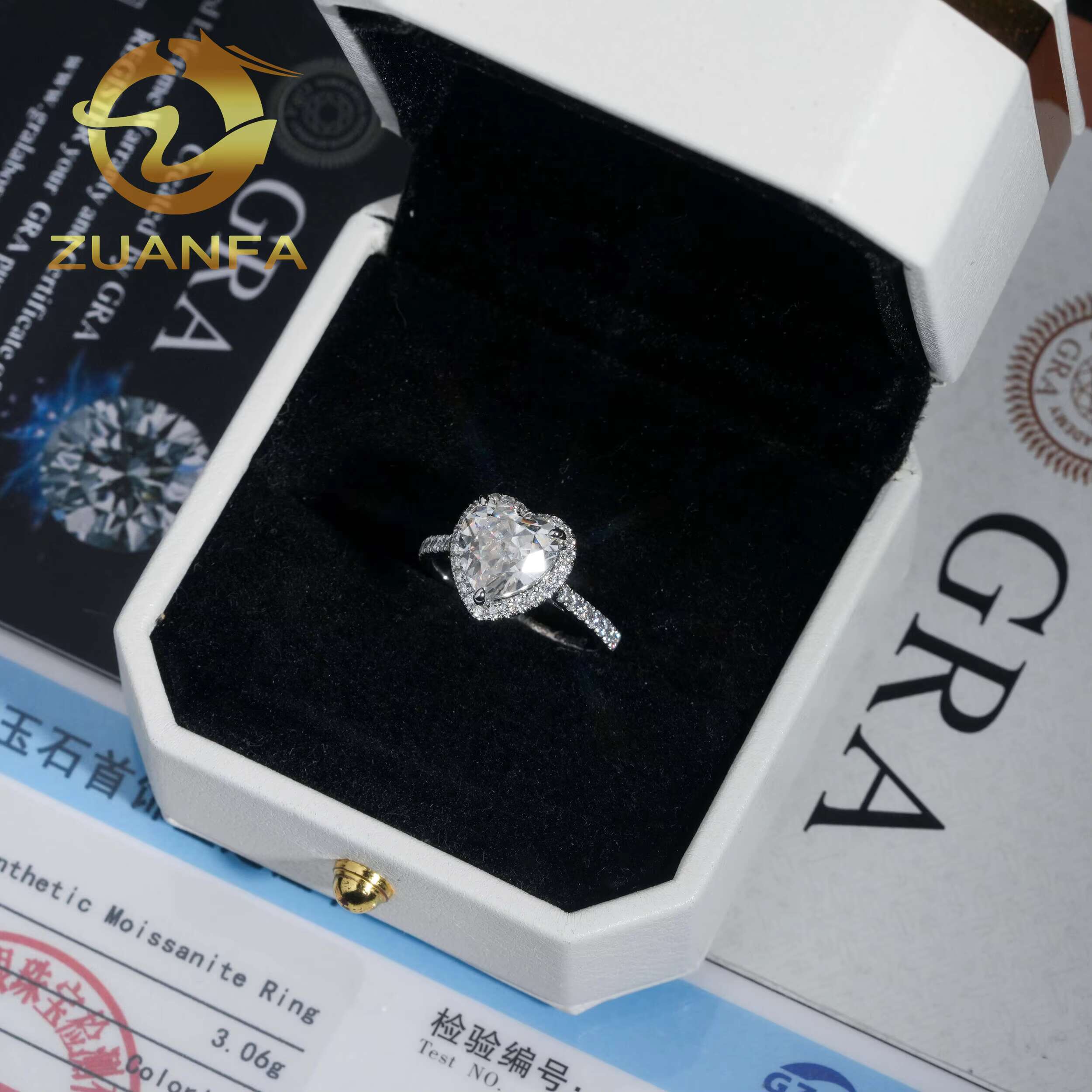 Solid 14K White Gold Moissanite Engagement Ring Heart Cut Iced Out Wedding Rings Hip Hop Ring Pass Diamond Tester