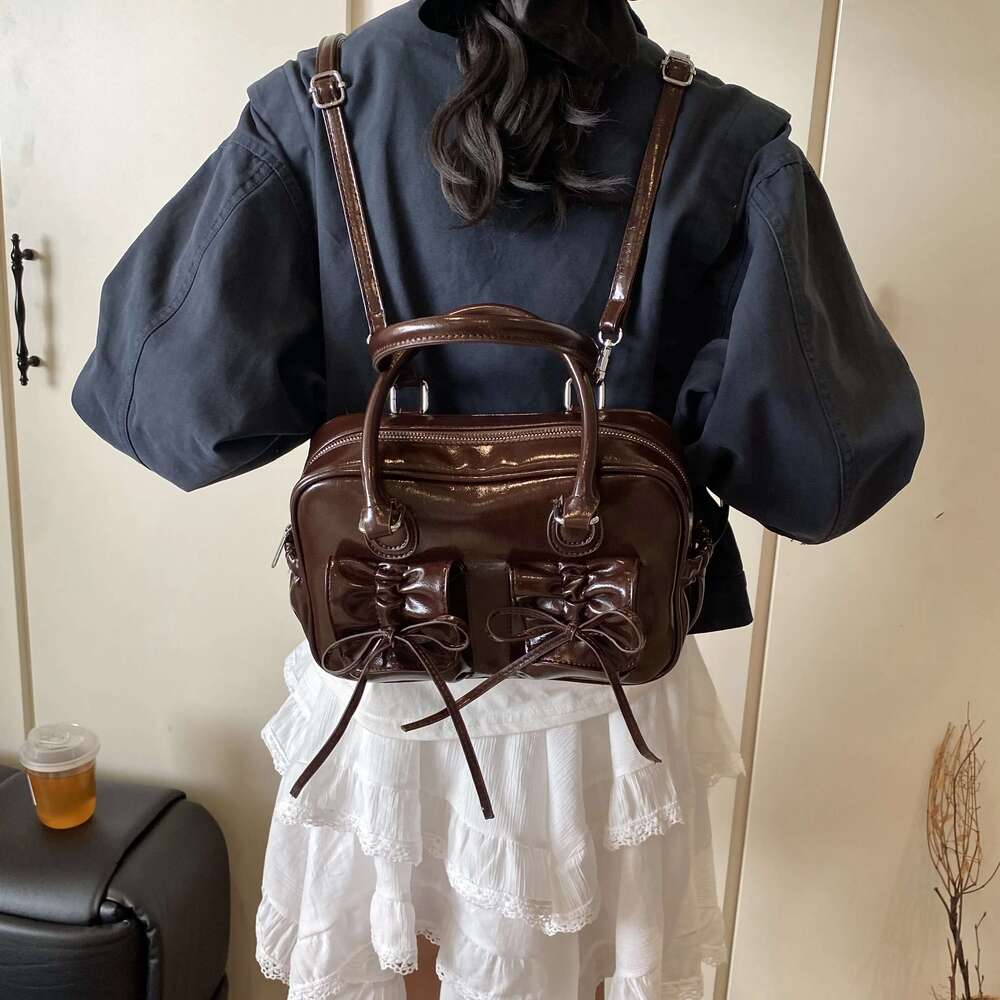 Fashion Drawstring Bow Hand-Held Small For Women 2024 New Korean Version Versatile Backpack Commuting Boston Bag