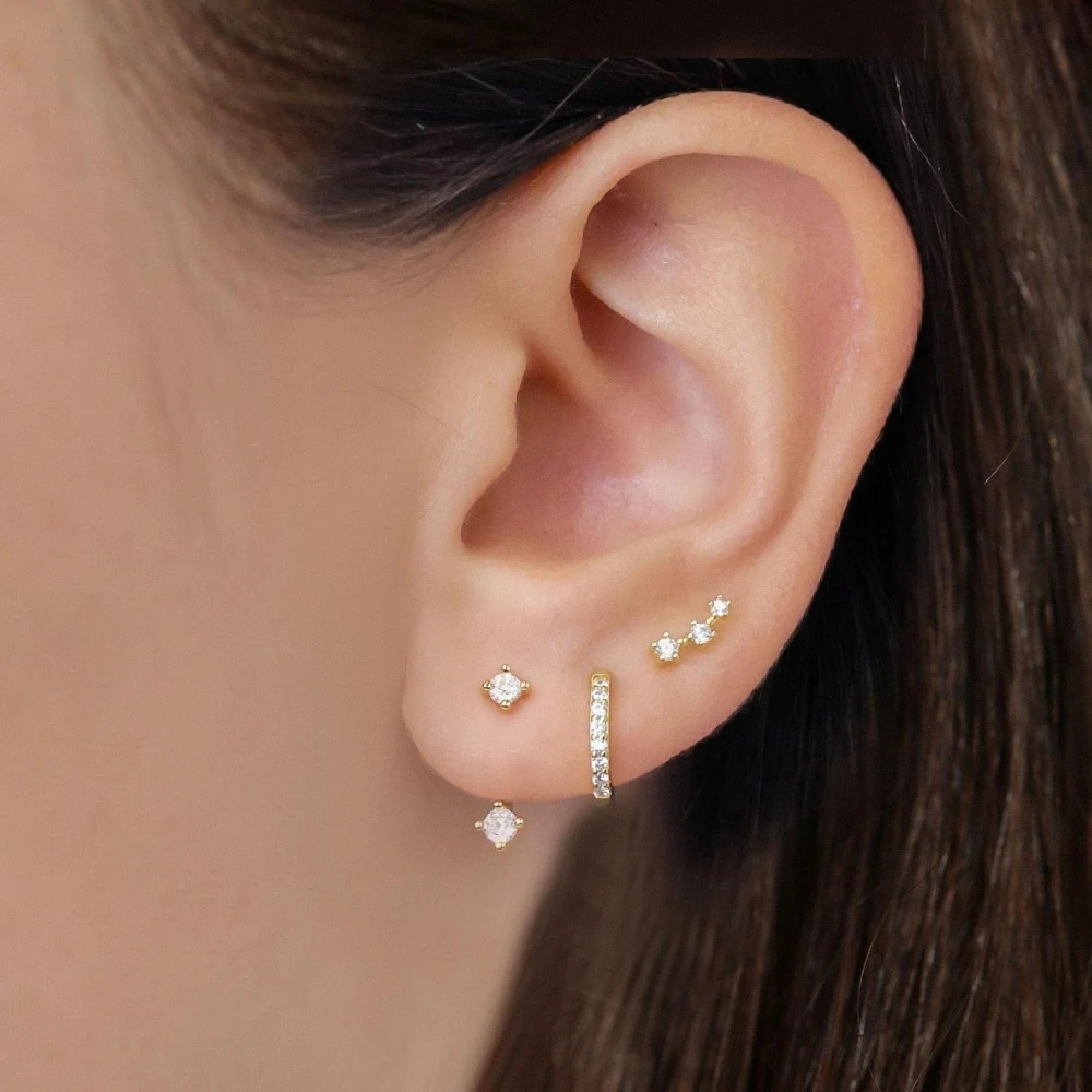3 Pair/set Stackable Ear Piercing Dainty Cubic Zircon Cartilage Huggie Hoop Earrings for Women Fashion Jewelry Pendientes 250512