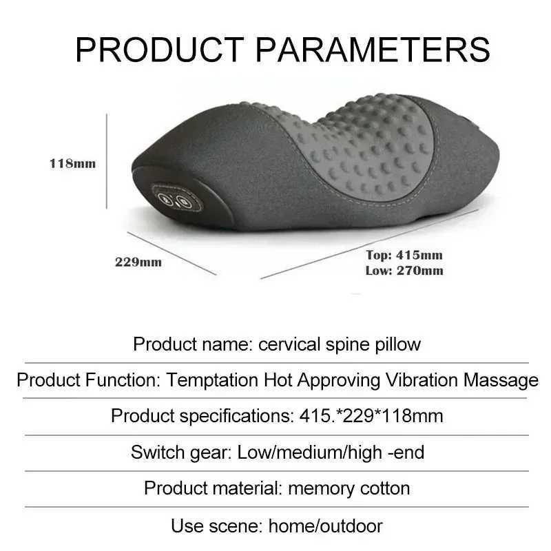 Electric Massager Cervical Pillow Hot Compress Vibration Massage Neck Traction Relax Sleeping Memory Foam Neck Guard Pillow GreyW250512