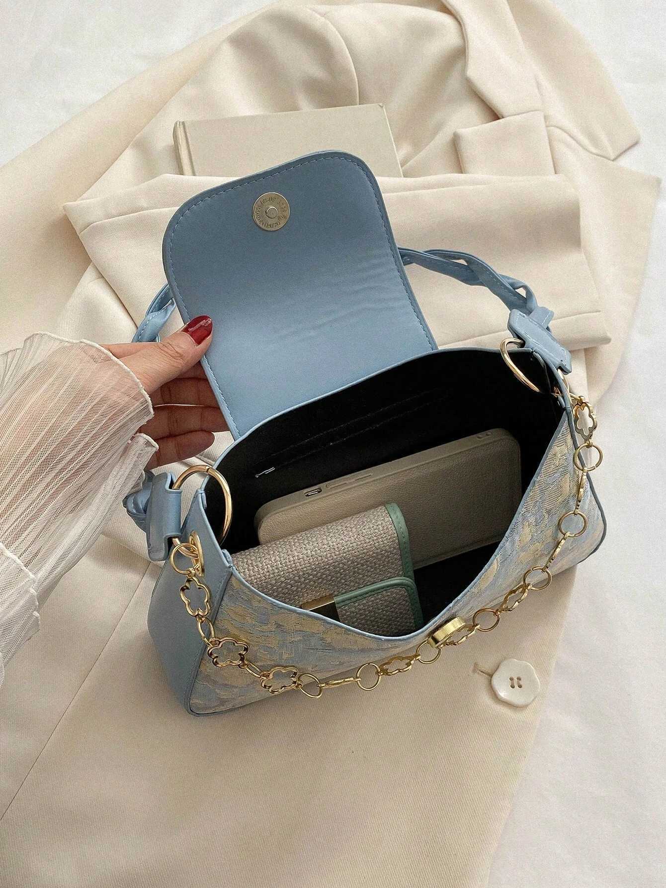 Vintage Pattern Chain Decoration Womens Single Shoulder Bag Flower Pattern Shoulder Bag For Women Chain Decor Underarm PurseW250512