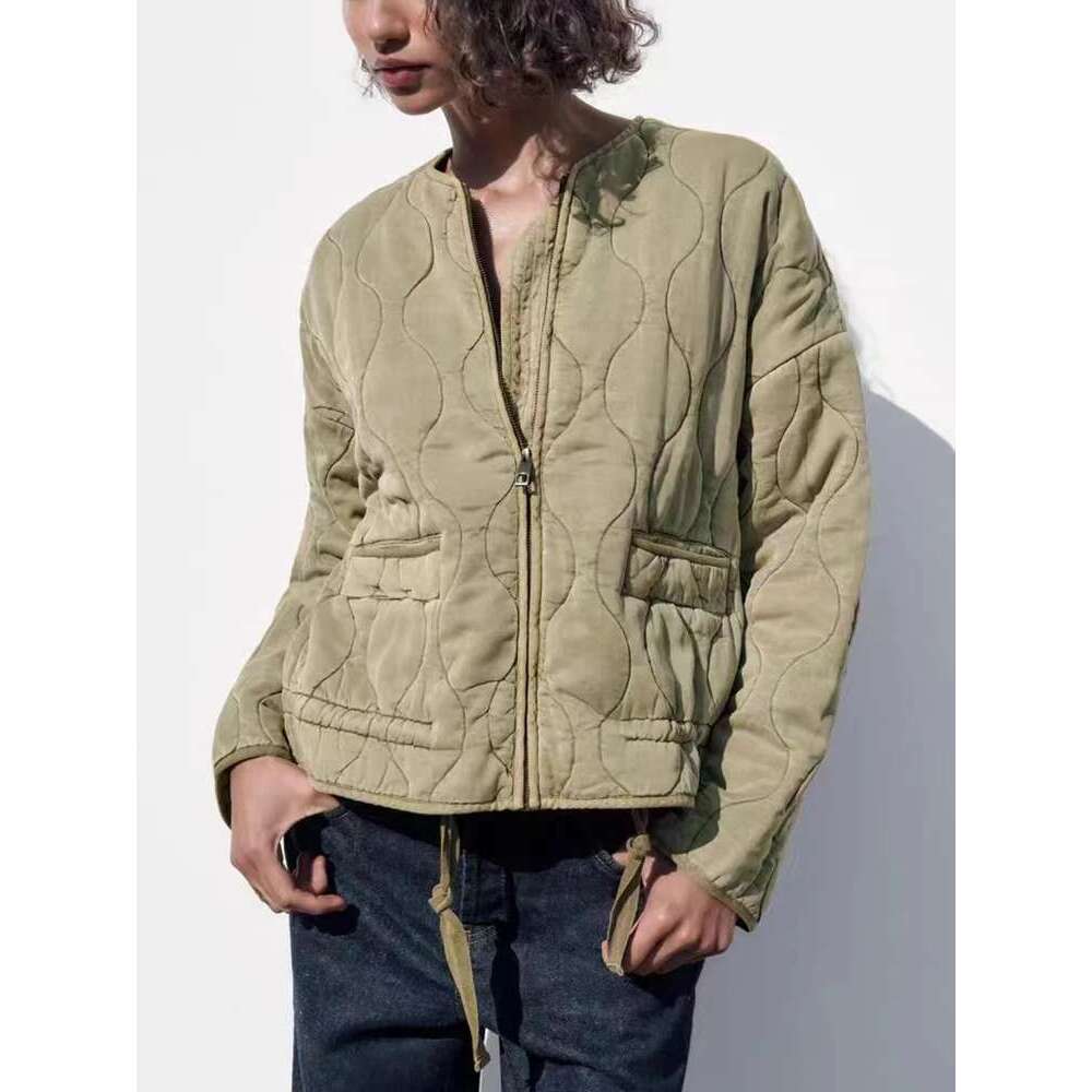 TRAF Women's New Zipper Warm Jacket Autumn And Winter Long Sleeve Round Neck Padded Solid Color Coat Women Fashionable Tops