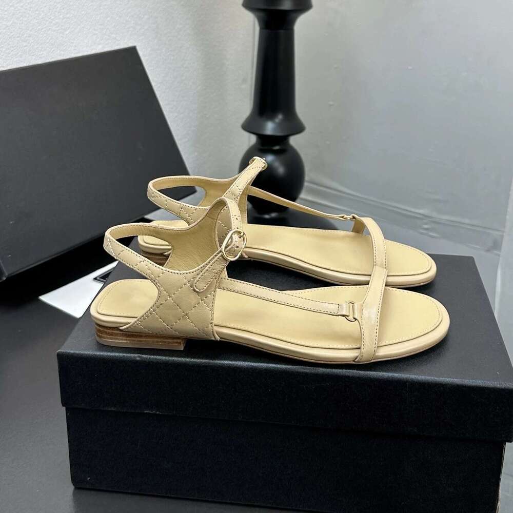 Women Size34-41 Genuine Leather Sandals Low Heels Sewing Summer Buckle Strap Leisure Designer Shoes Zapatillas De Mujer