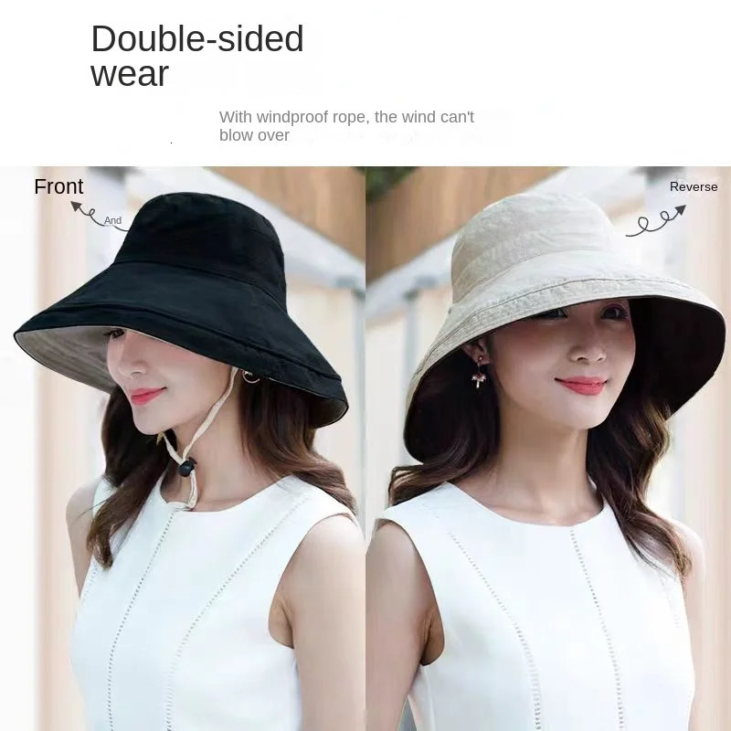 Reversible Foldable Cotton Sun Hat for Women Summer Wide Brim UV Protection Panama Beach Ladies Girls Outdoor Korean Sea hat 250512