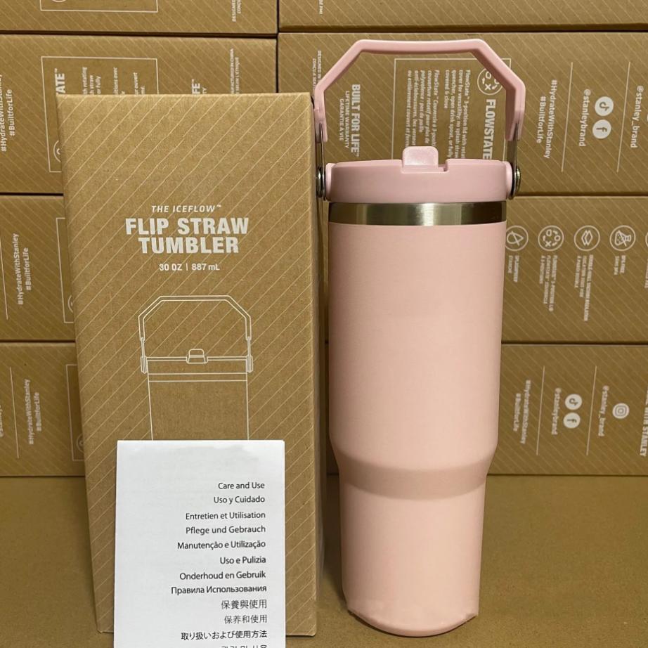 30oz Tumblers With handheld Straw Lids Stainless Steel Coffee Termos Car Vacuum Cup 30 oz Water Bottles for Water Cold Warm With Box US STOCK 0717