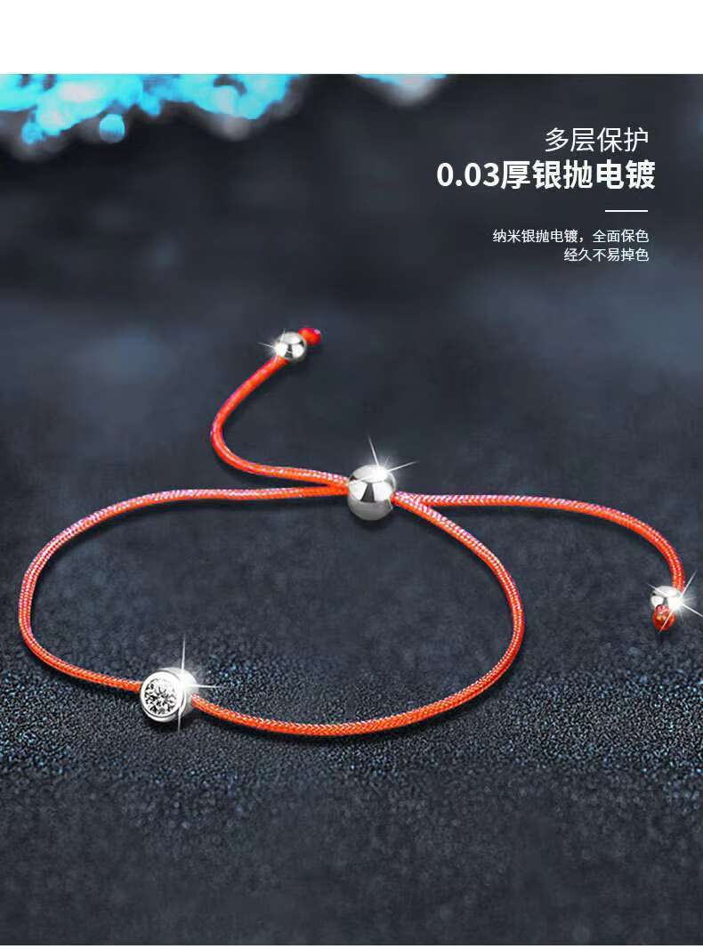 S925 Silver Moissanite Adjustable Hand Rope Bracelet