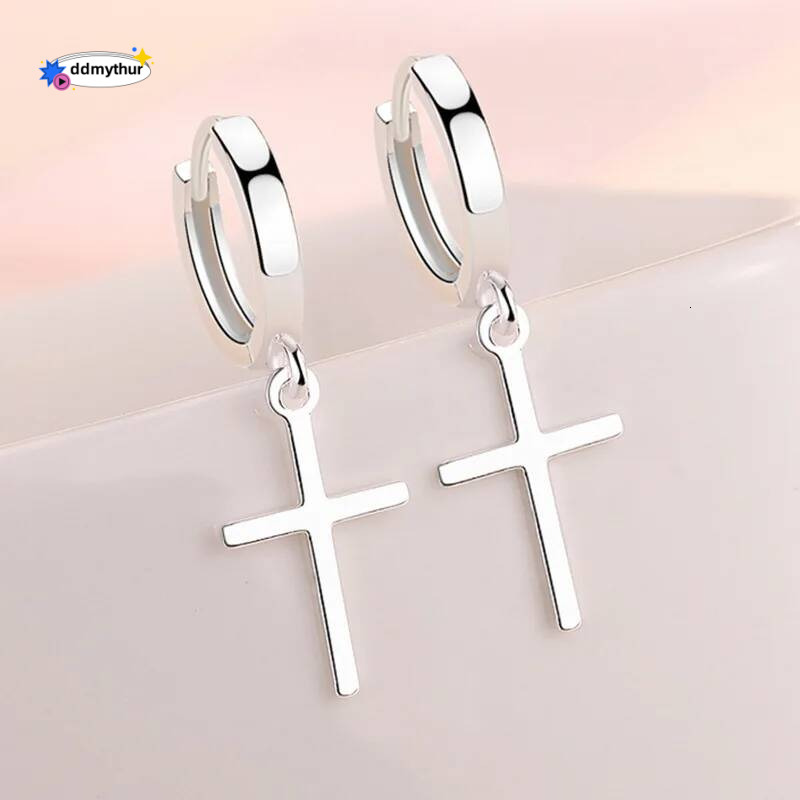 Sterling Sier Cross Hoop Earrings For Women Temperament Personality Trendy Jewelry Gift 2021 New ddmythur