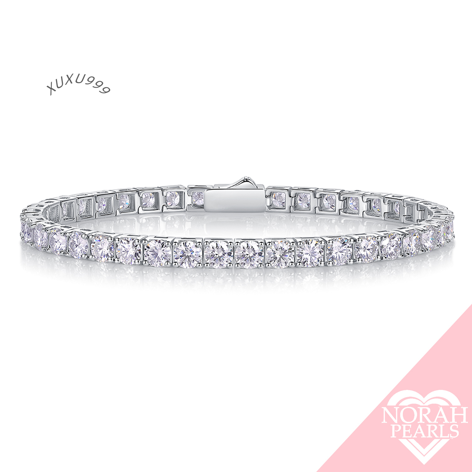 Moissanite 3-6.5mm Tennis Bracelet with Open Box Closure in 925 Sterling Silver - Wholesale Jewelry