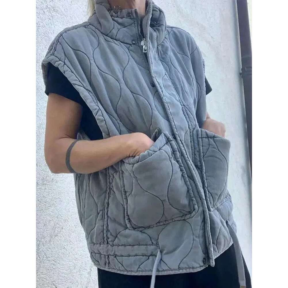 Nlzgmsj 2024 Autumn Winter Women Pocket Cotton Jacket Vest Sleeveless Stand Neck Zipper Waistcoat Loose Female Streetwear