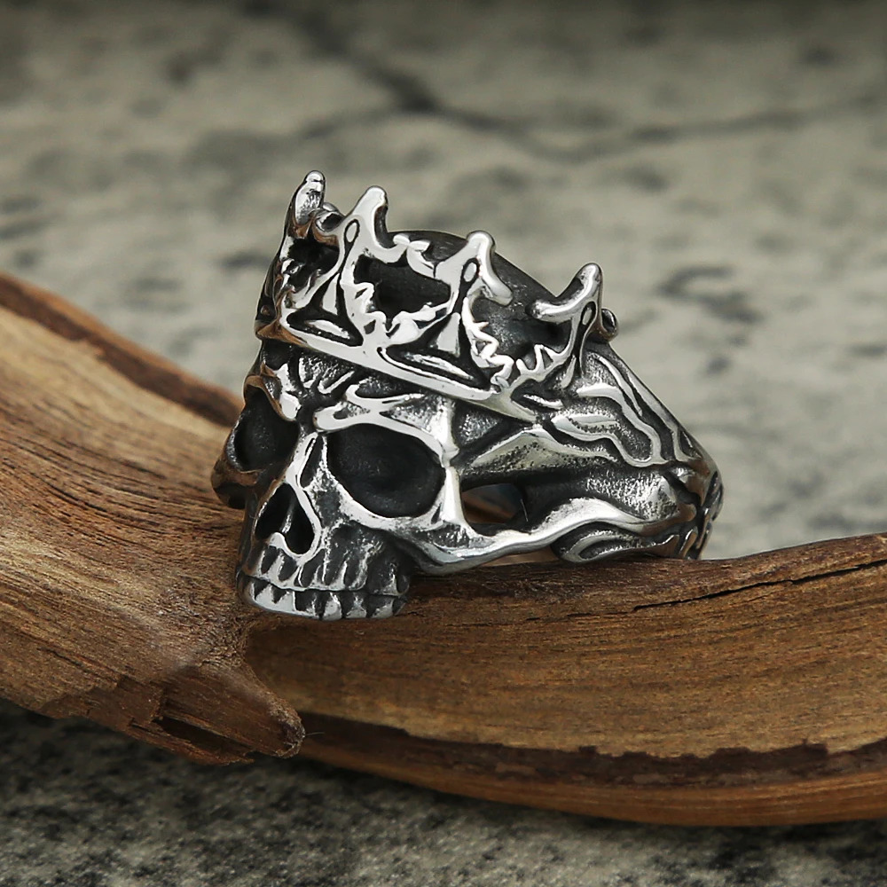 Gothic Vintage Stainless Steel Crown Skull Ring For Men Boys Punk Skull Rings Hip Hop Biker Mens Fashion Jewelry Gift Wholesale 250509