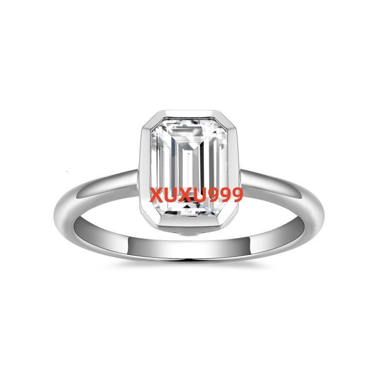 Fine Jewelry INS Style 6*8MM Emerald Cut Moissanite Ring S925 Sterling Silver Plated 18k White Gold Engagement Ring for Women
