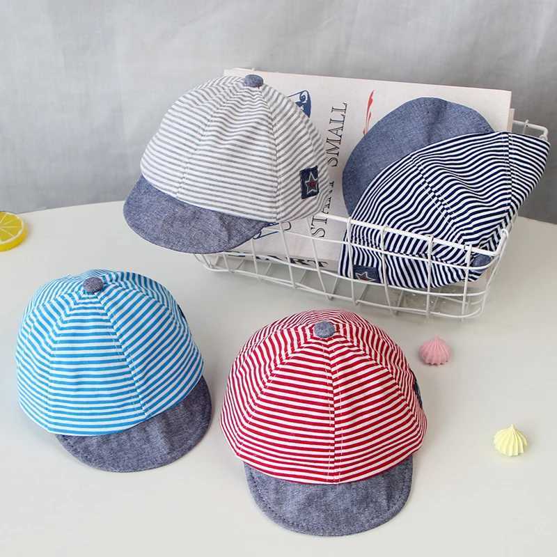 Summer Cotton Baby Hat Cute Casual Striped Baby Boy Cap Soft Eaves Kids Girls Sun Protect Hats Caps R250512