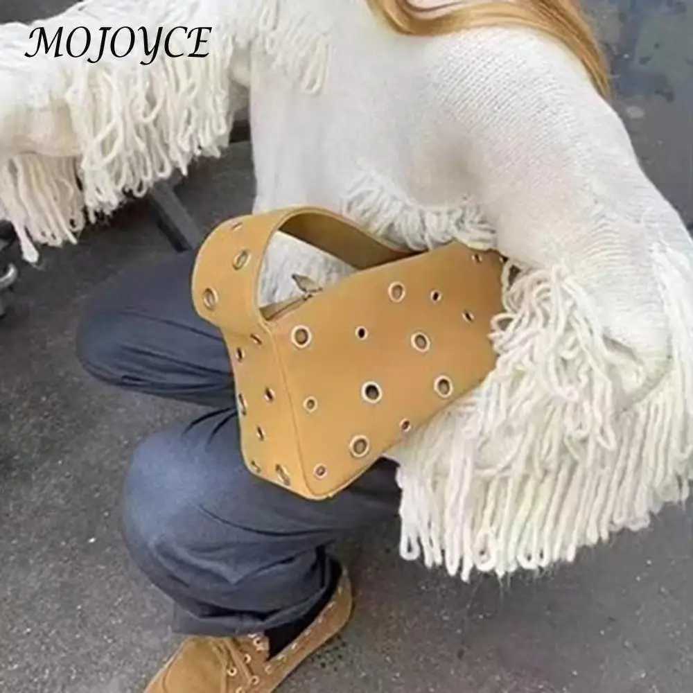 Women PU Eyelet Shoulder Bag Fashion Underarm Bag Large Capacity Stylish Armpit Bag Top Handle Bag Motorcycle Style Shoulder BagW250512