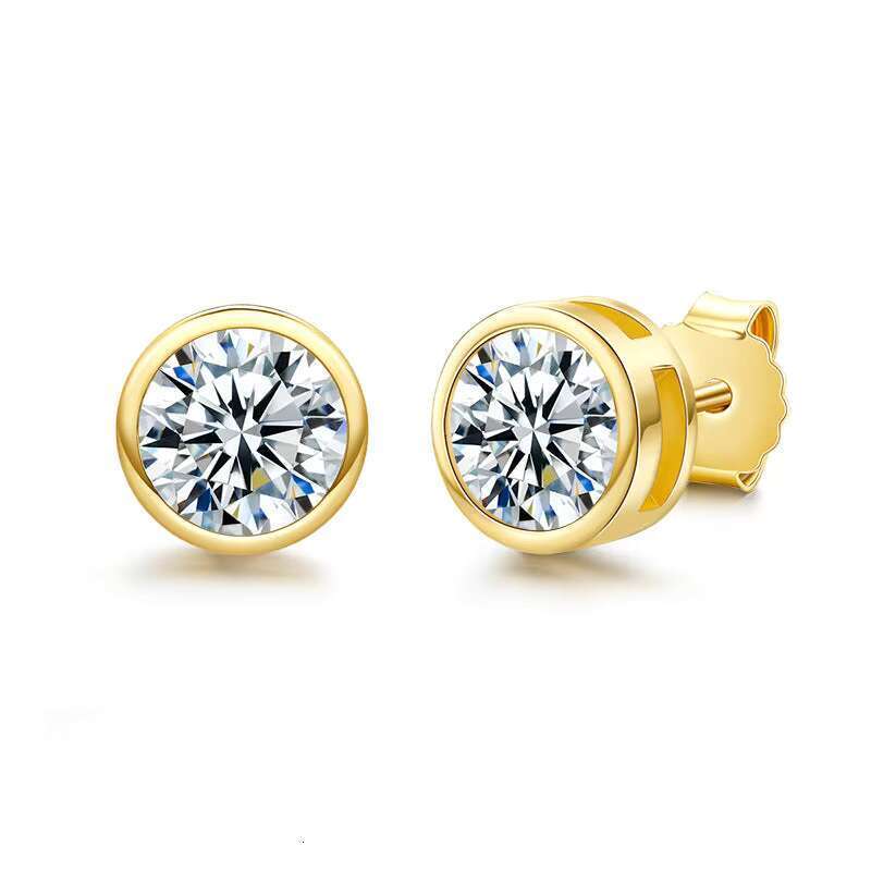 Moissanite bezel set earrings pure - classic design, 0.5 to 1 carat, available in gold or sier
