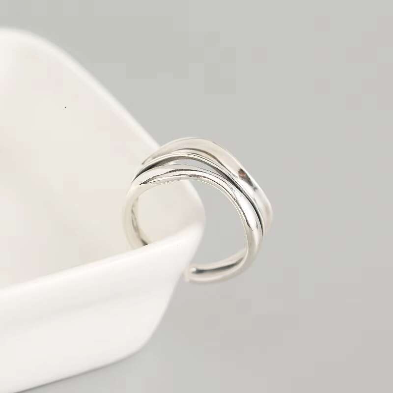 Minimalist Double Layer Curved Simple Rings for Women Open Adjustable Sterling Silver 925 Finger Ring Fine Jewelry Bijoux