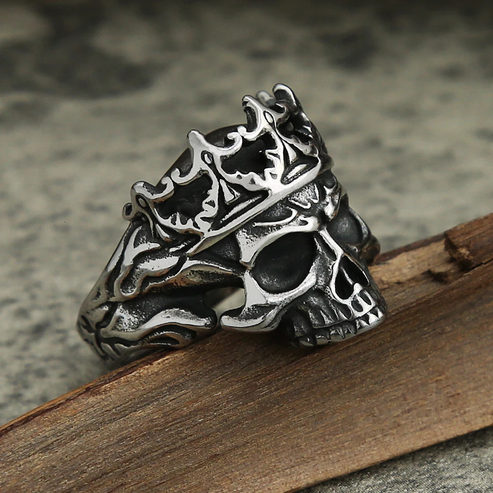 Gothic Vintage Stainless Steel Crown Skull Ring For Men Boys Punk Skull Rings Hip Hop Biker Mens Fashion Jewelry Gift Wholesale 250509