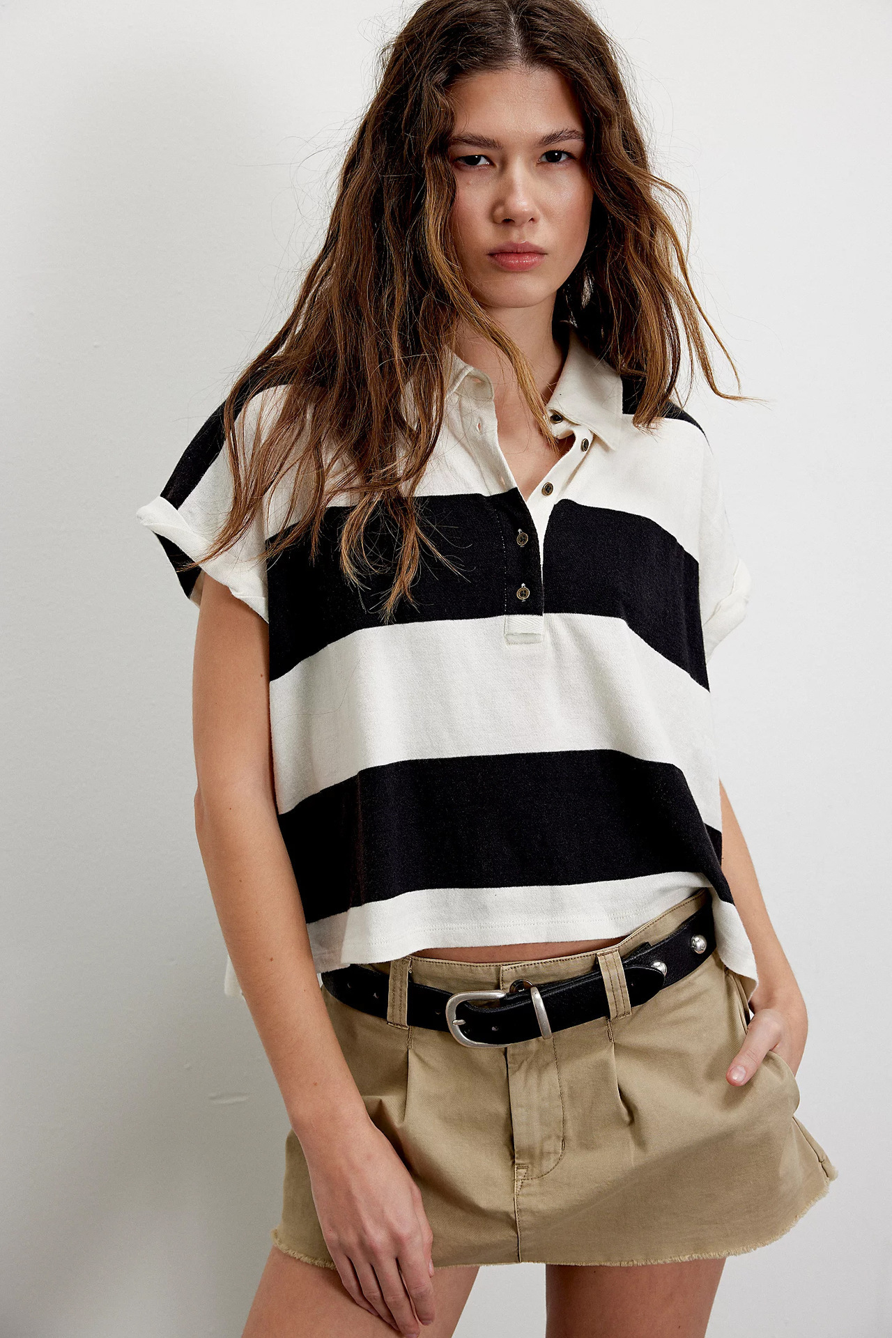 selling womens clothing personalized casual striped polo womens short sleeved loose T-shirt 250512