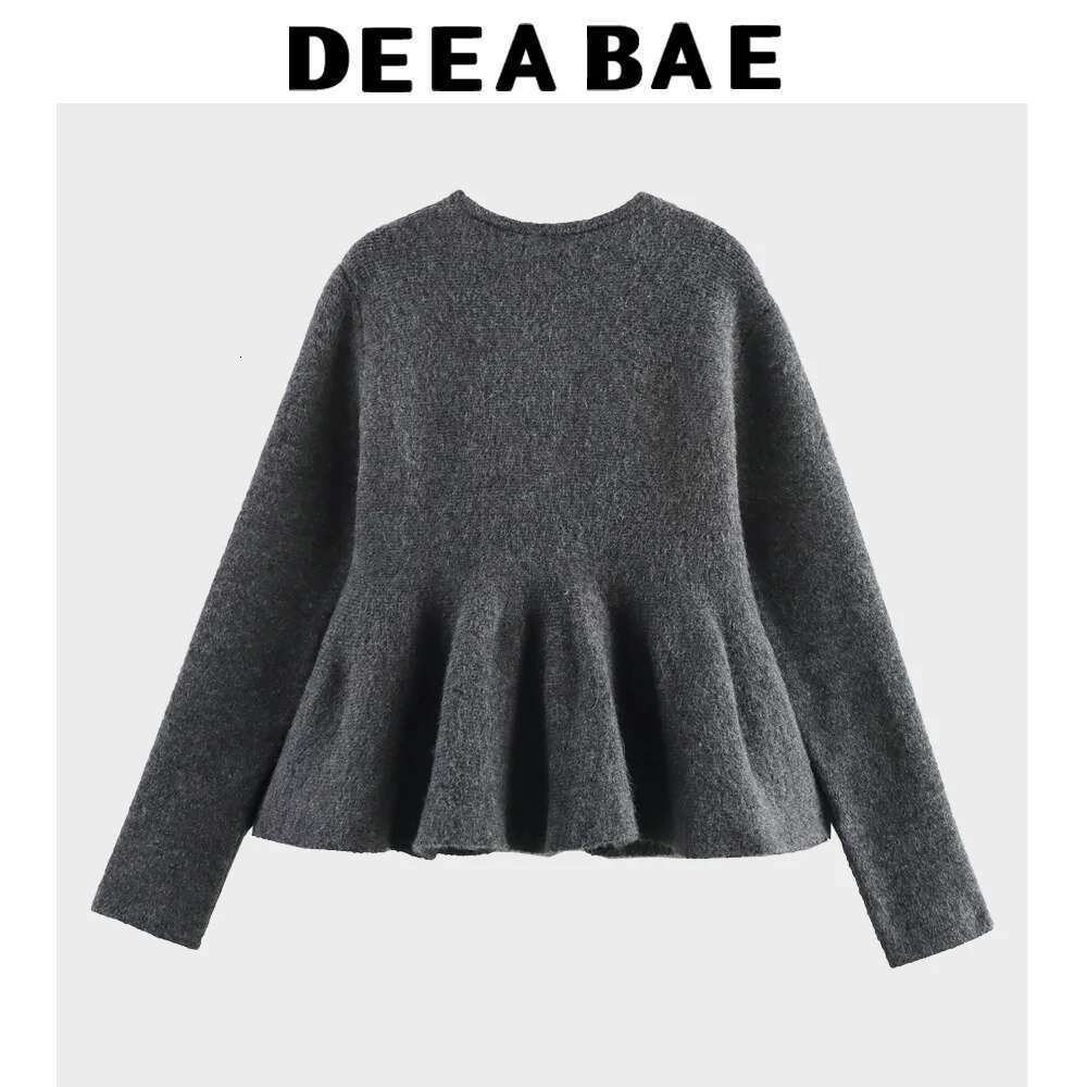 DEEABAE Spring New Women's Clothing Slimming Modern Short Skirt Style Hem Round Neck Long Sleeved Knitted Jacket