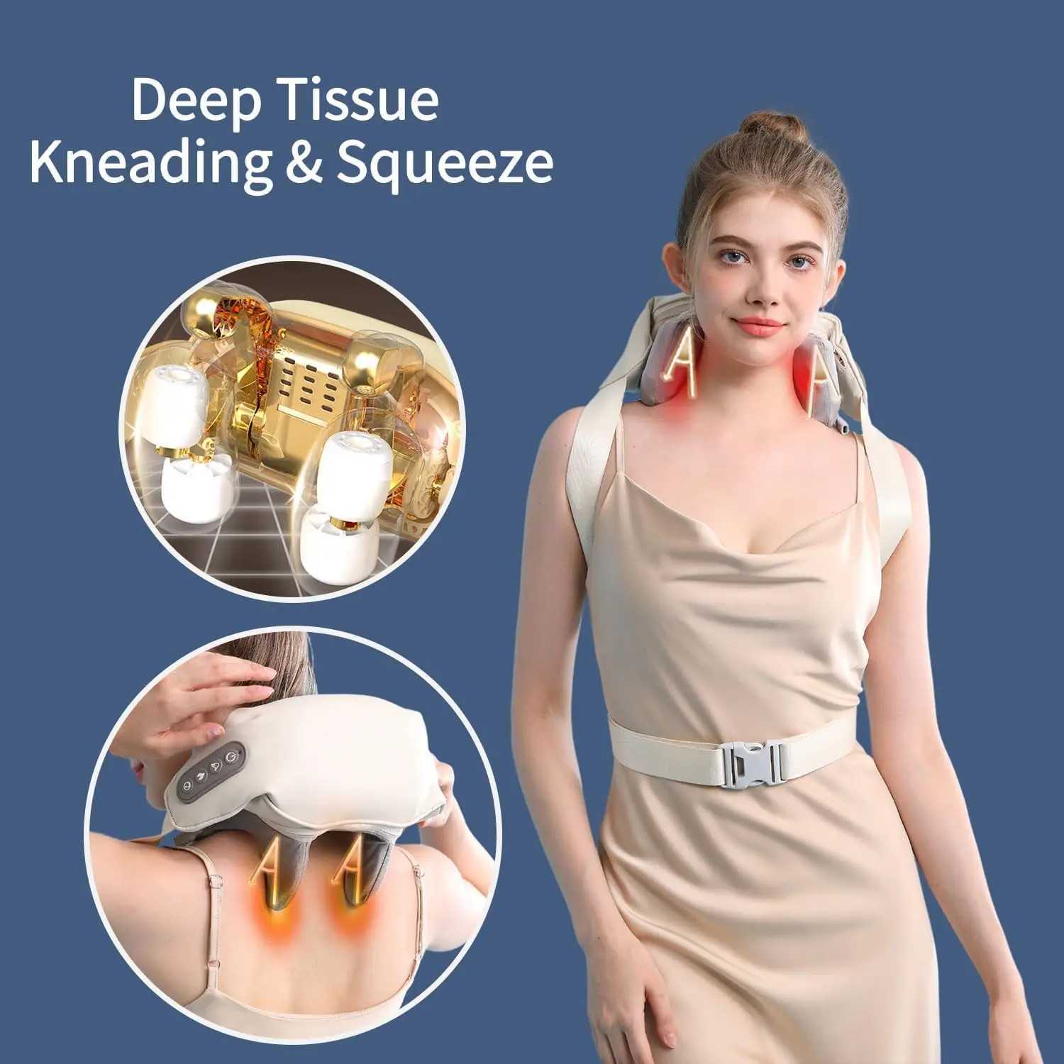 Neck Shoulder Massager Deep Tissue Shiatsu Back Massagers with Heat for Pain Relief Electric Kneading Squeeze Muscles MassageW250512