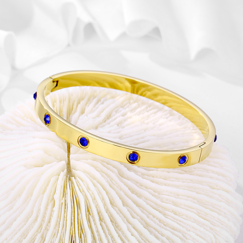 Fashionable Red/Blue Enamel Finish Zircons Bangle Band with Stainless Metal Core