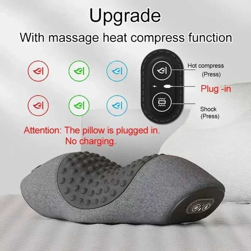 Rechargeable Neck Massage Pillow 3 Modes Heated Vibrating Pillow Orthopedic Neck Stretcher Cervical Traction Relaxation MassagerW250512