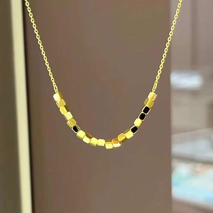 High quality women's stainless steel square design collarbone chain gold-plated necklace