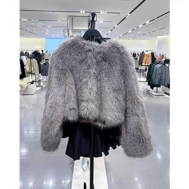 Spring Women's Cardigan Round Neck Pocket Fur Coat Solid Loose Suede Jacket Streetwear Vintag Outerwear