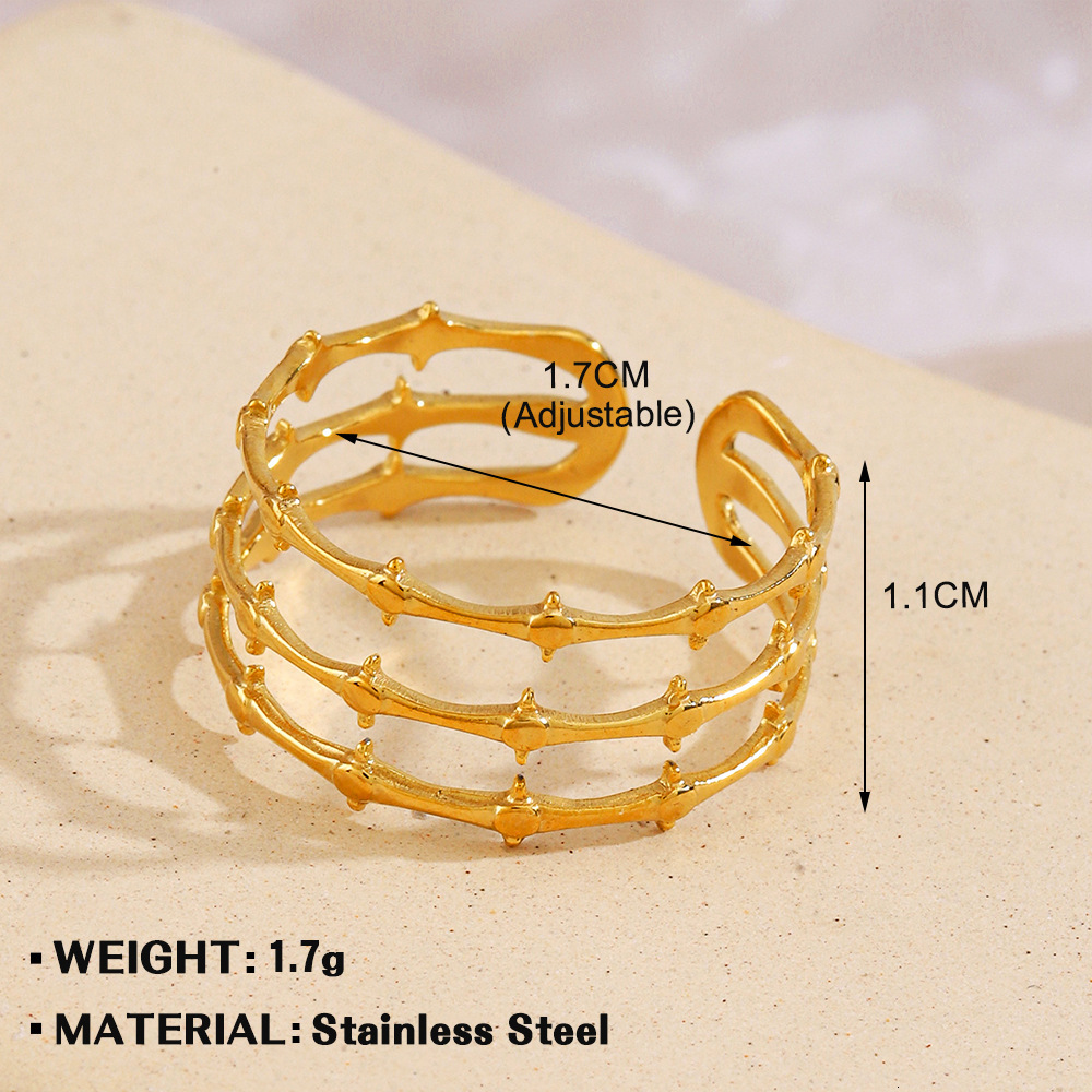Style Stainless Line for Women's Fashion Versatile Gold Plated Hammer Pattern Titanium Steel Ring