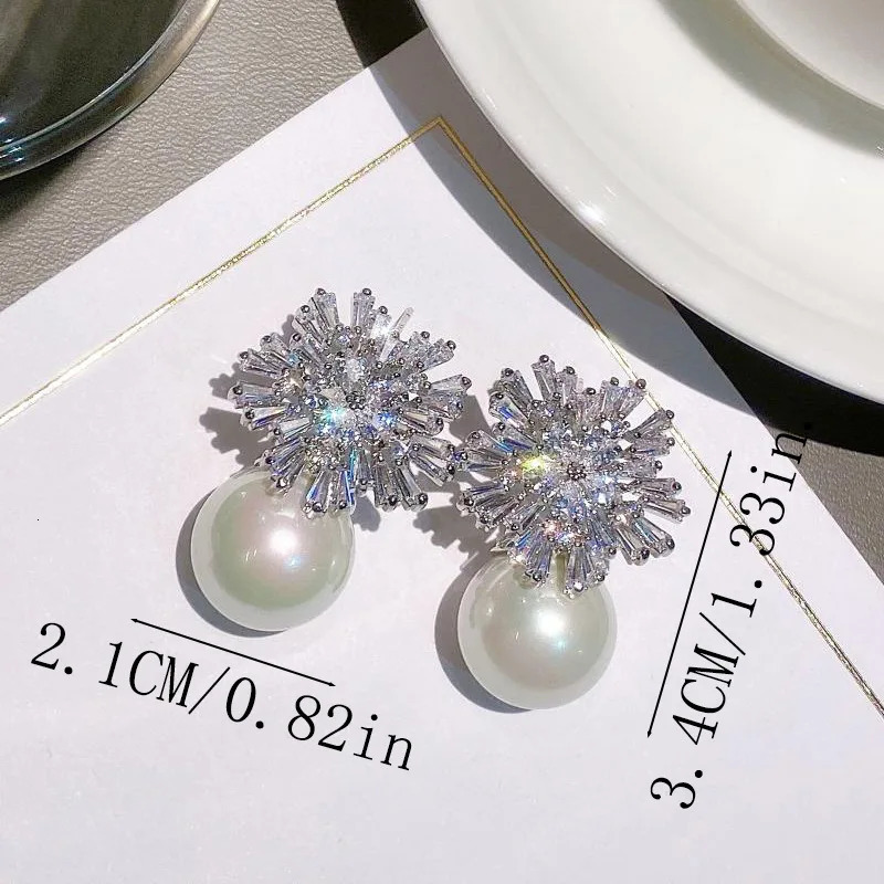 Advanced With Snowflake Zirconia Stud Earrings Pearl And Sparkling Earrings For Women Trendy Party Jewelry 250512