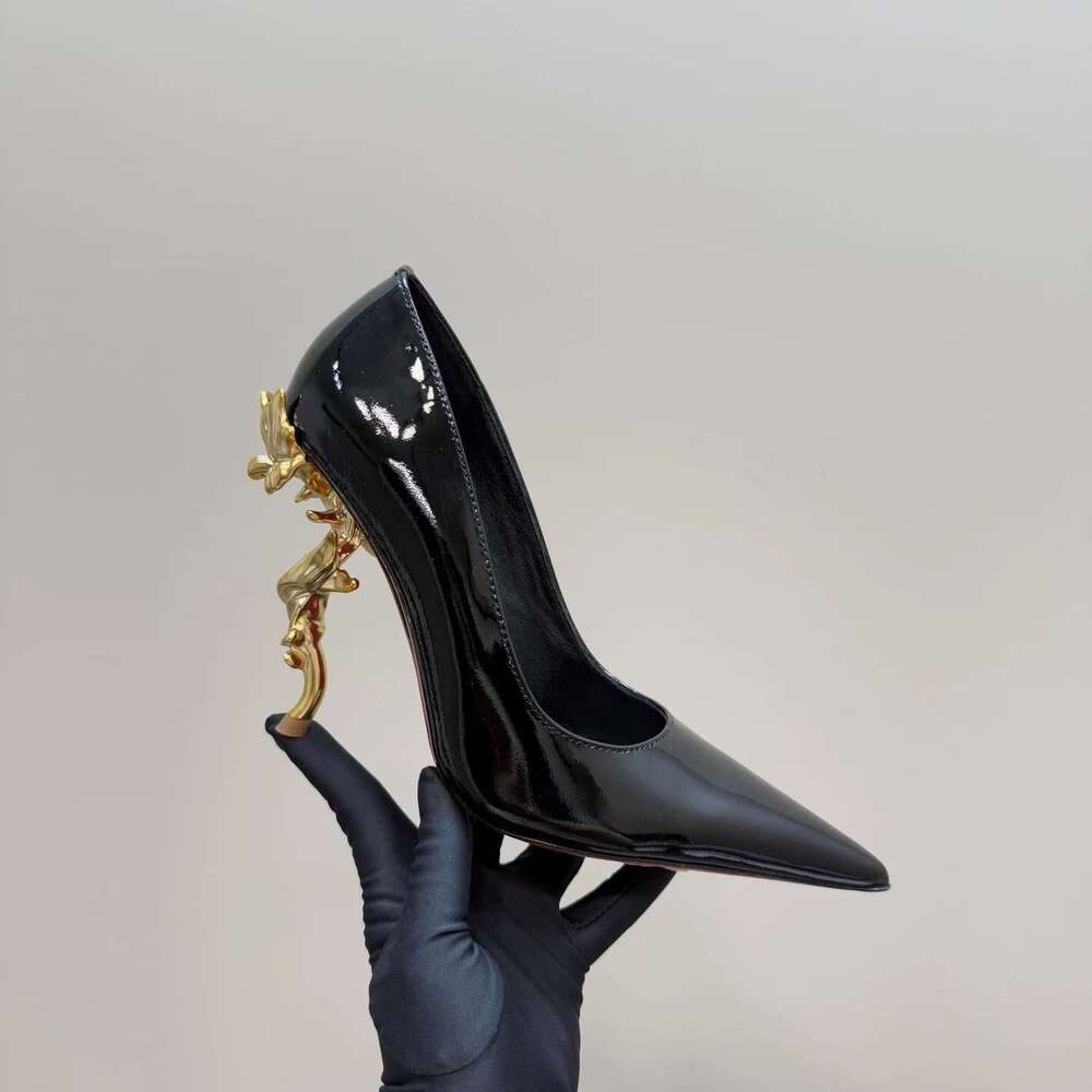 Women Size35-42 Silk Patent Leather Pumps Super High Heels Flower Pointed Toes Party Designer Shoes Zapatillas De Mujer