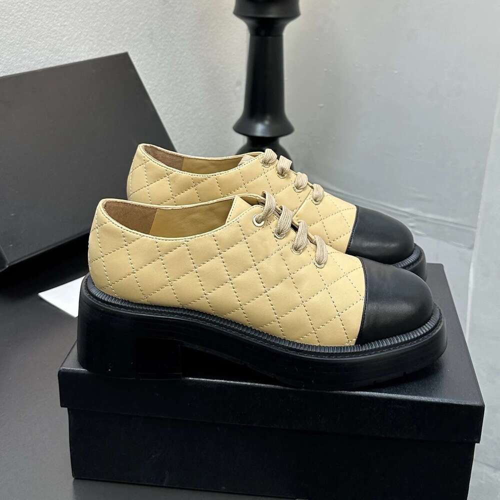 Women Size35-41 Genuine Leather Pumps Med Heels Flat Platform Sewing Loafers Round Toe Designer Shoes Zapatillas De Mujer