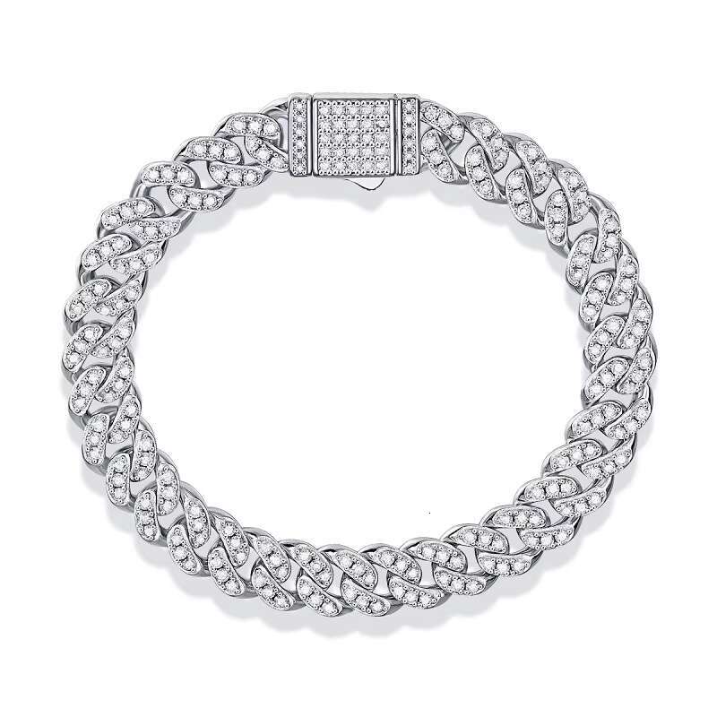 S925 Sterling Silver Gold Plating Moissanite Cuban Bracelet for Men and Women Luxury Inlaid Gemstone Wedding Bracelet Jewel