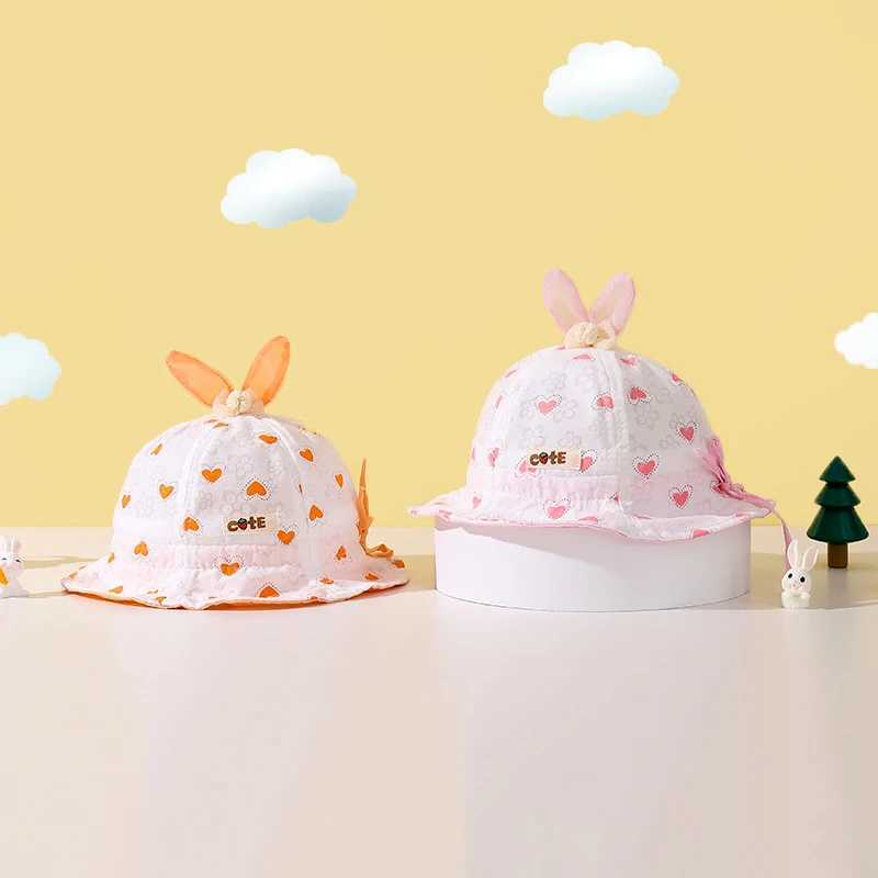 Baby Summer Sunscreen Basin Cap Cute Ears Infant Girl Fisherman Hat Thin Cotton Kids Bucket Hats 0-2Year Toddler Sunshade Visors R250512