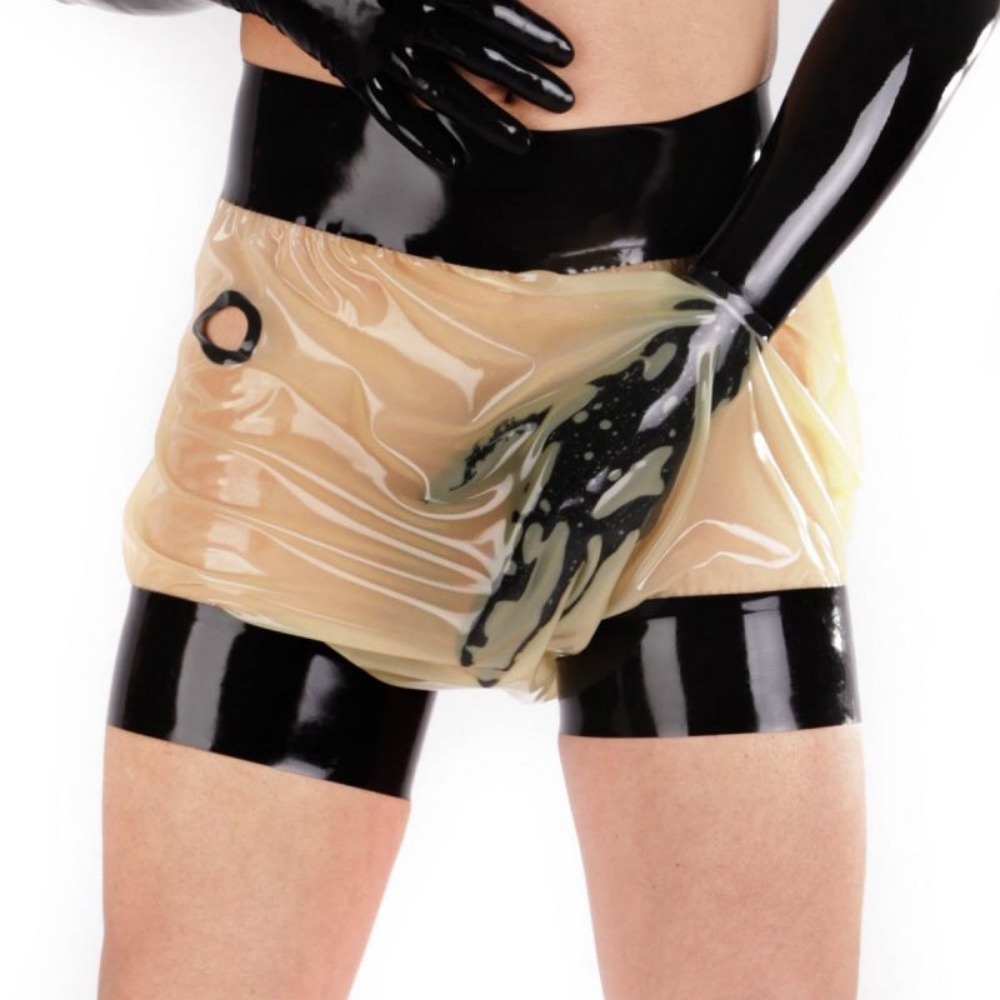 latex shorts eurocat translucent beige latex shorts with design handmade natural rubber suit costume cosplay clubwear