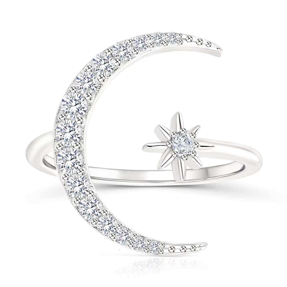 CANNER New Design S925 Sterling Silver Fashion CZ Zirconia Jewelry Wholesale Moon Star Adjustable Ring for Women