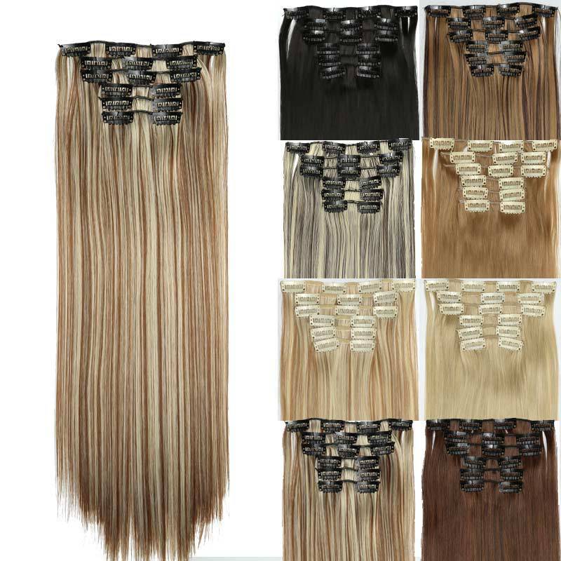 6-piece set of hair extensions long straight hair clips womens hair extensions clips synthetic pieces