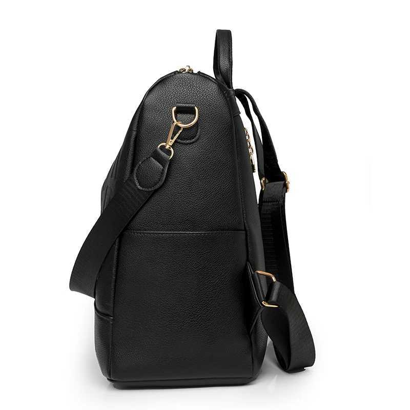 Large capacity backpack for women made of PU soft leather with letter embossing a light and casual backpack for female college Z250512