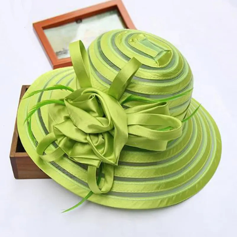 Fashion Women Summer Organza Sun Hats Wide Brim With Big Flower Fedora Hat Elegant Ladies Wedding Church Party 250512
