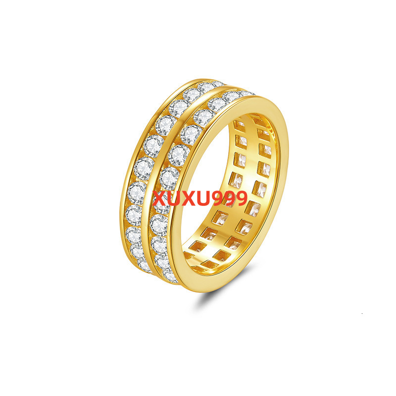 Full Iced Out Sparkling Moissanite Ring 18K Gold Plated 925 Sterling Silver Jewelry Double Row Round Moissanite Ring for Women